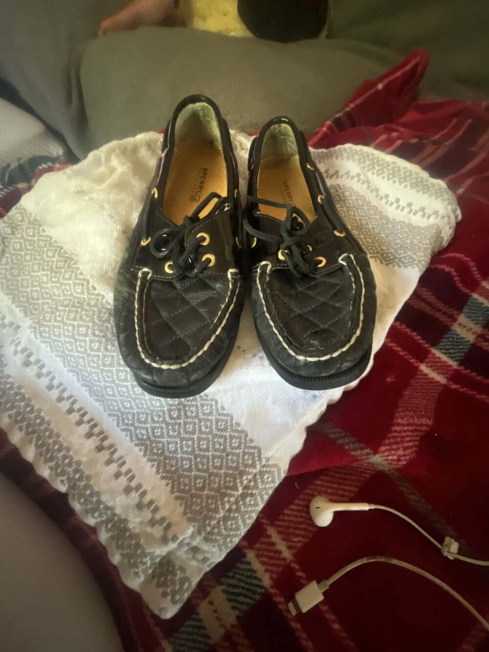 Sperry Boat Shoes Size 7.5M Black Quilted Leather Moc-Toe